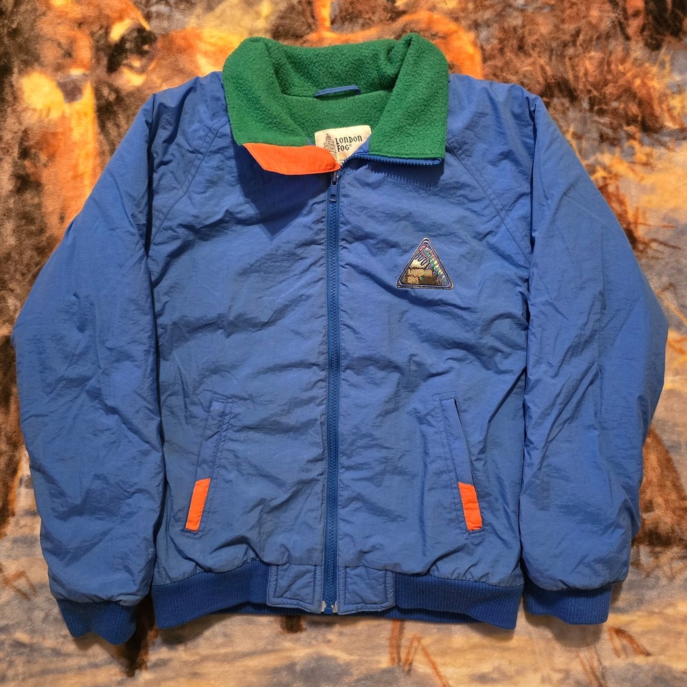 London Fog 90s Colorblock Nylon Fleece Vintage Puffer Zip Up Jacket sz S/M